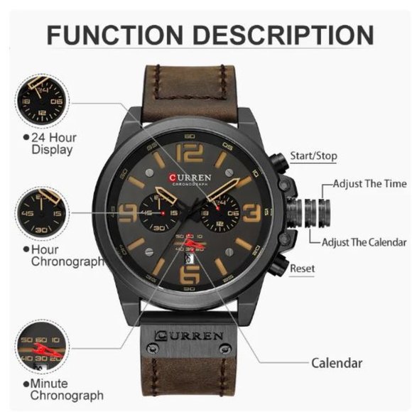 CURREN Brand, Mens Watches Waterproof Sport Wrist Watch Chronograph Quartz - Picture 4 of 4